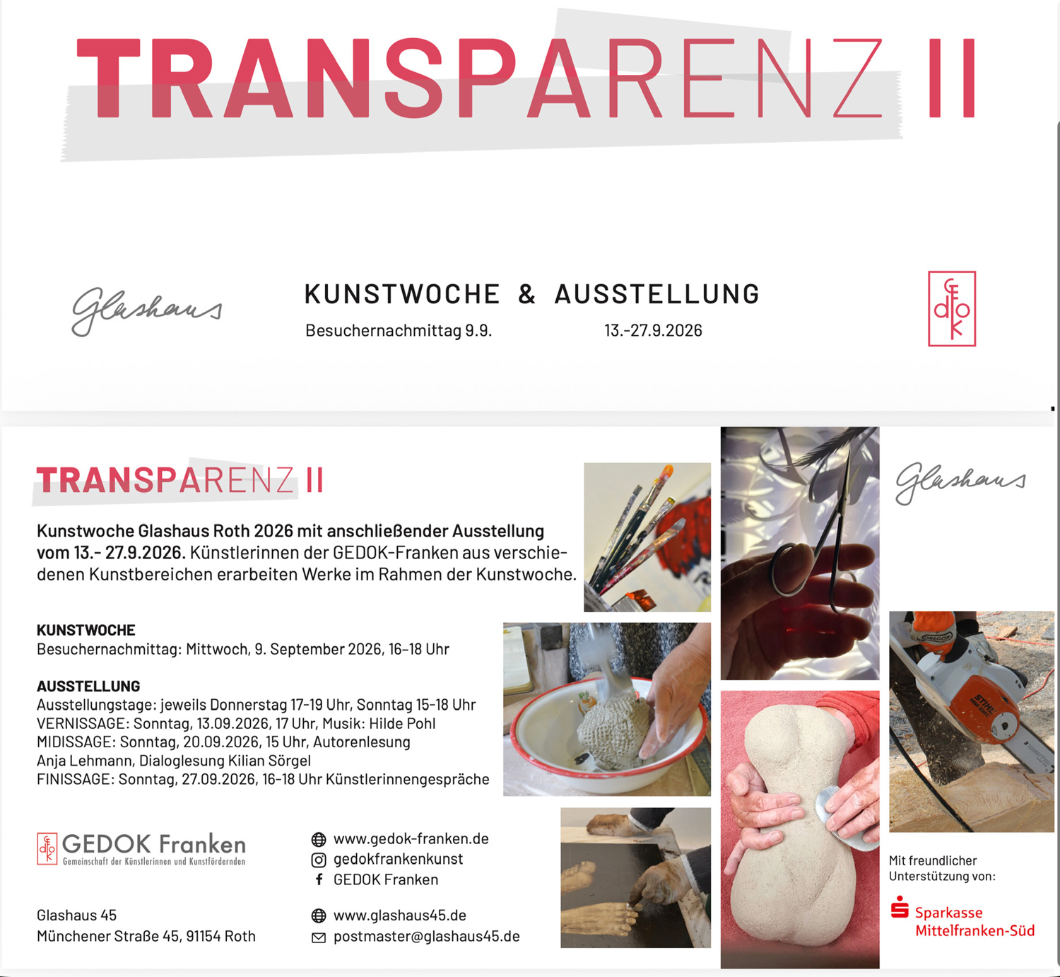 TRANSPARENZ II – Kunstwoche & Ausstellung im Glashaus Roth